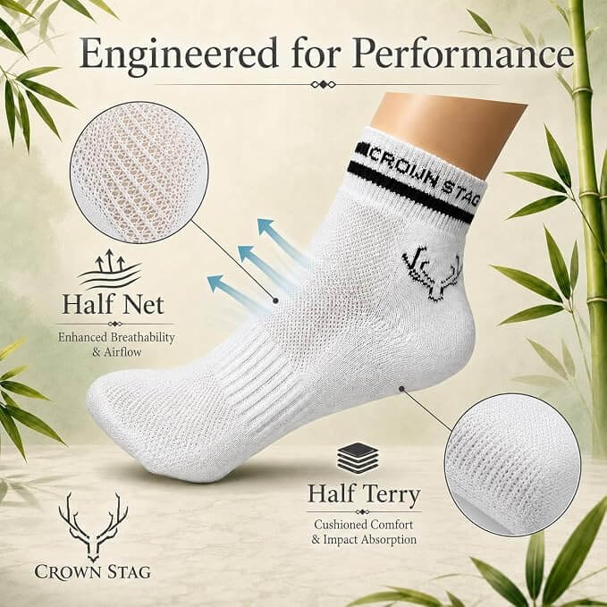 Crown Stag Breathable Bamboo Ankle Socks for Men – Pack of 3