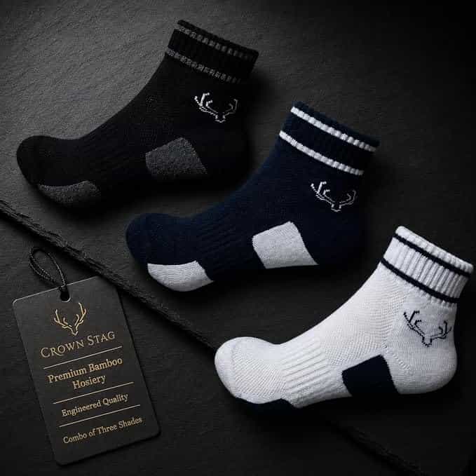 Crown Stag Colour Block Bamboo Ankle Socks for Men – Pack of 3