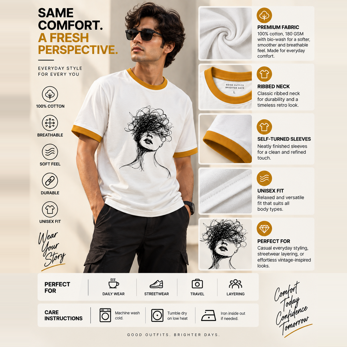 Unisex Sketch Art Ringer T-Shirt – Minimalist Casual Wear