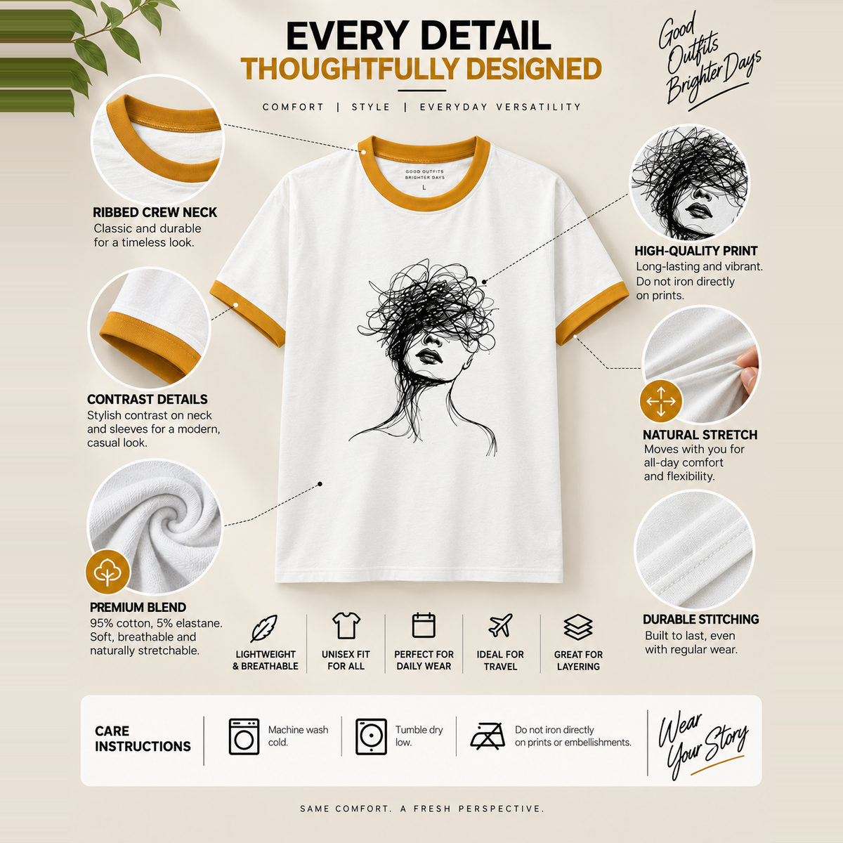 Unisex Sketch Art Ringer T-Shirt – Minimalist Casual Wear