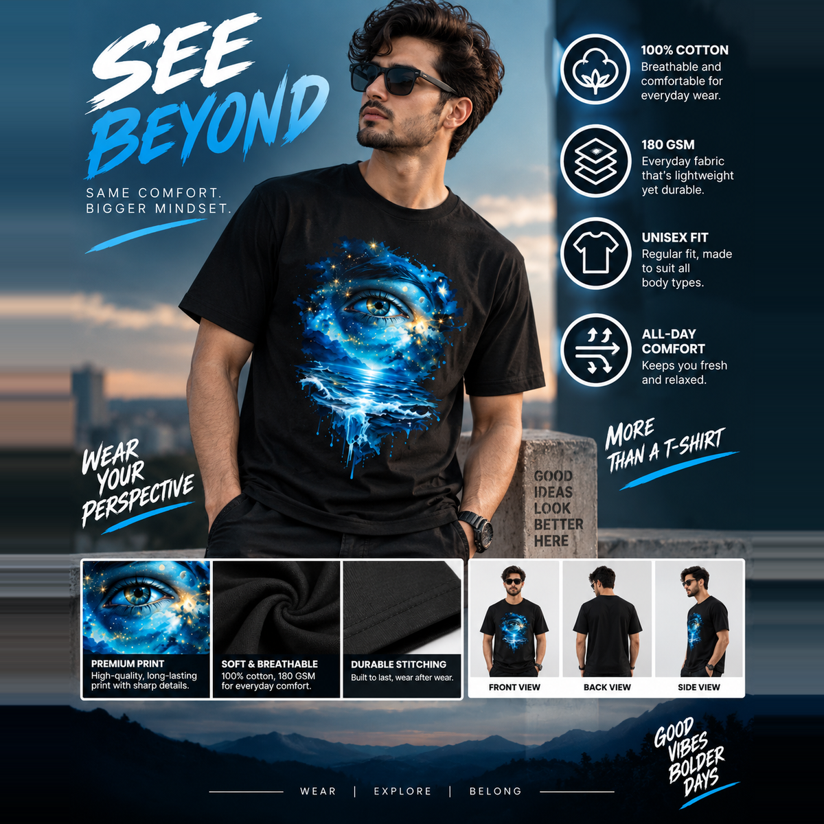 Dreamscape Eye Graphic Tee – Unisex Cosmic Streetwear